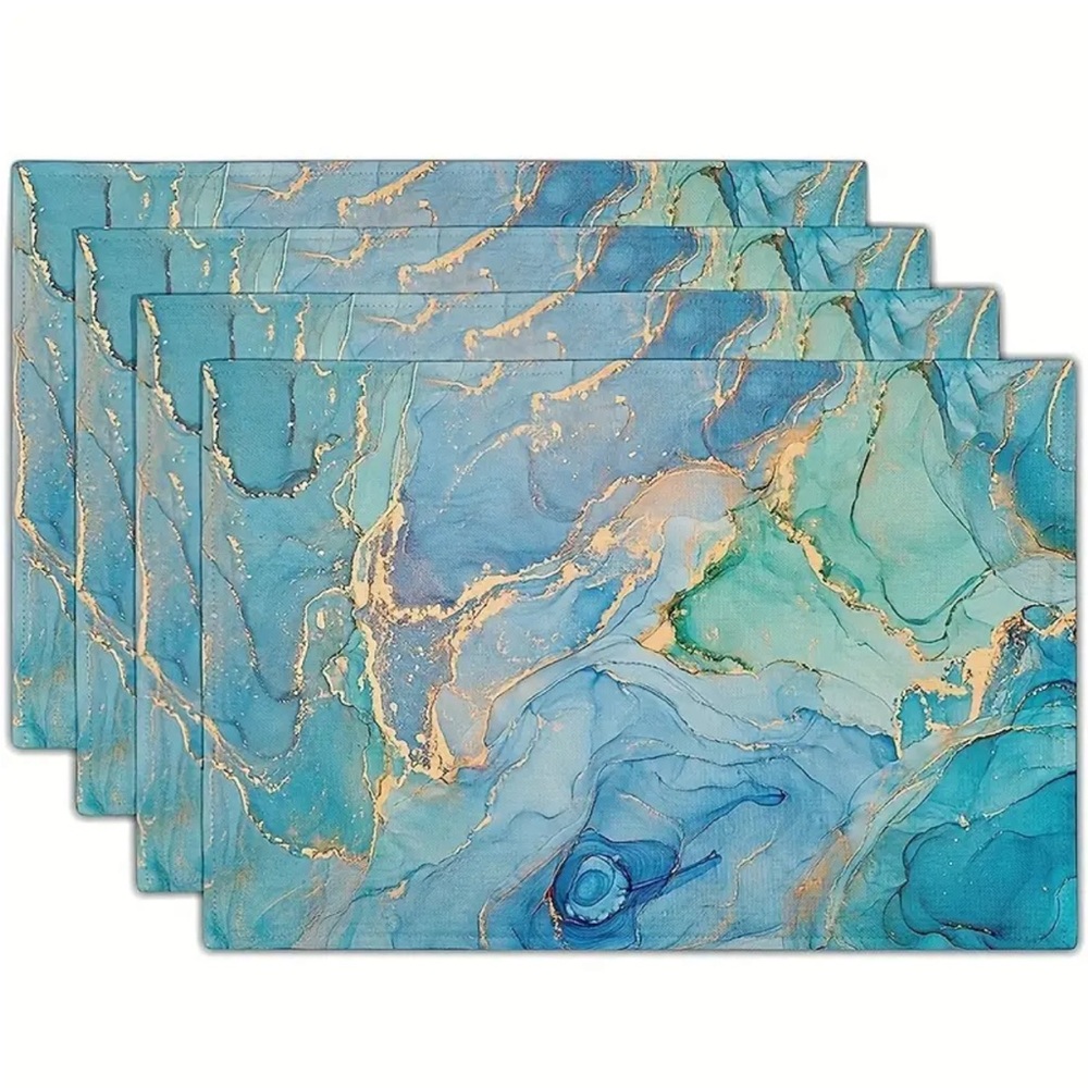Turquoise Blue & Gold Marbleized Placemats, Set of 4